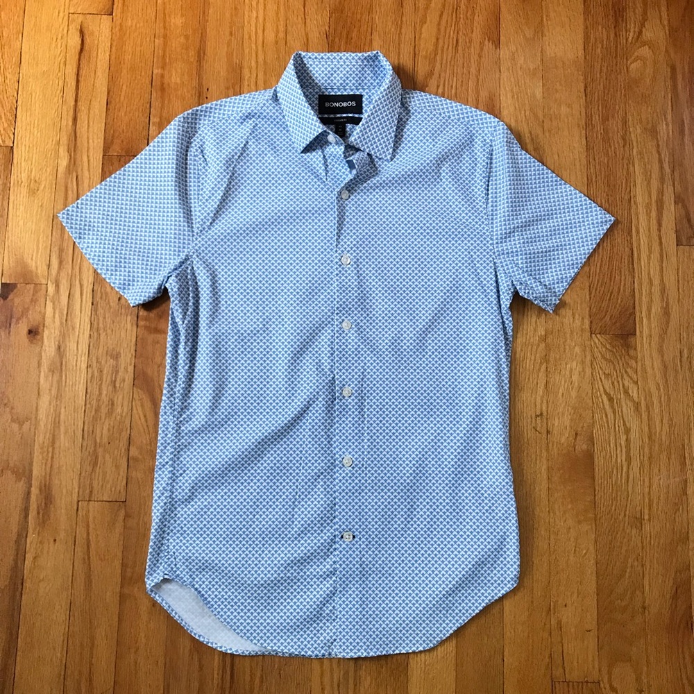 Bonobos Light Blue Micro-Pattern Short Sleeve Button-Down Shirt XS